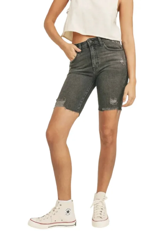 Destroyed Hem Biker Shorts In Black