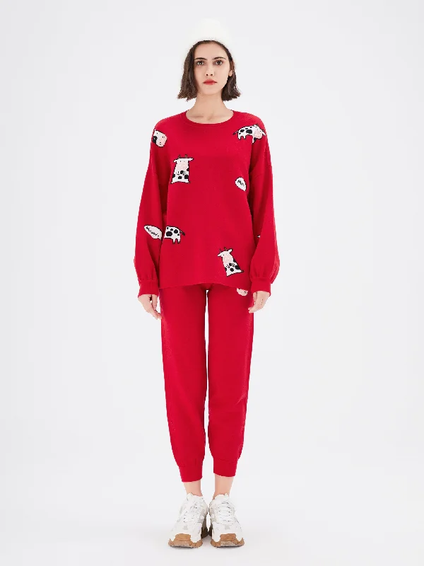 Red Graphic Crewneck Wool Lounge Pants