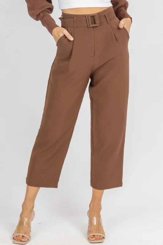 Belted Straight Leg Trousers In Mocha