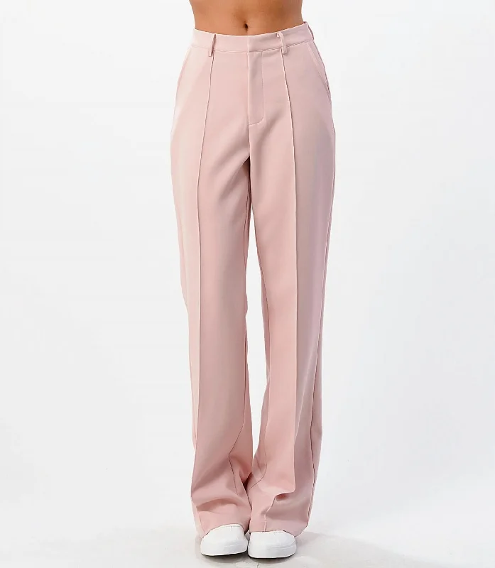 Front Seam Wide Leg Pants In Light Pink