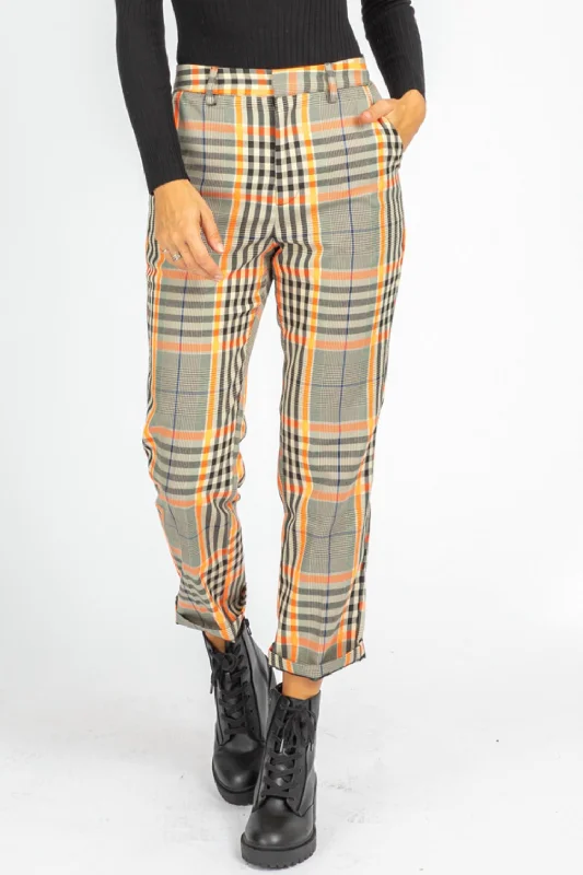 High Rise Checker Pants In Neon Yellow