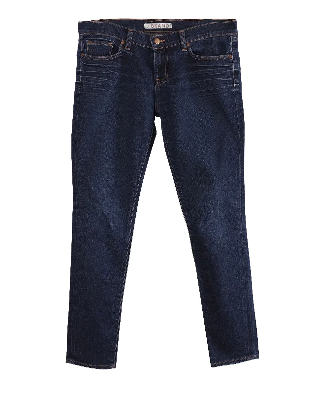 J Brand Mid Rise Skinny Cut Jeans in Blue Cotton Denim