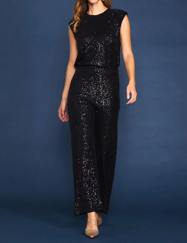 Sequin Flare Pants In Black