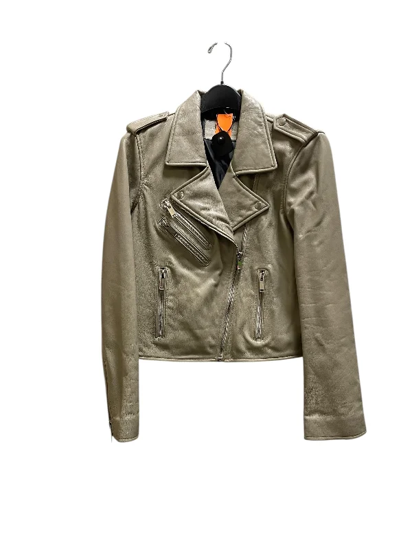 Jacket Moto By Clothes Mentor In Tan, Size: M