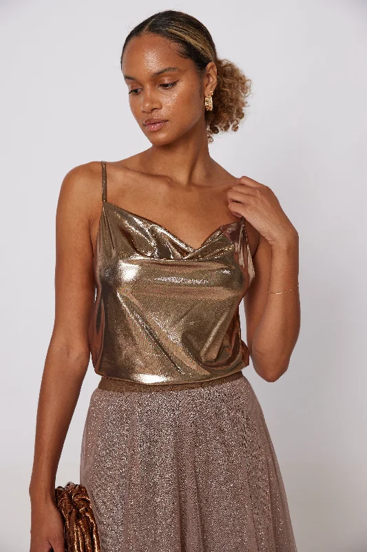 Kylie Metallic Cowl Neck Tank