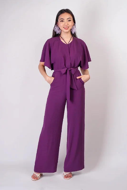 Eggplant Pleated Wrap Necee Jumpsuit