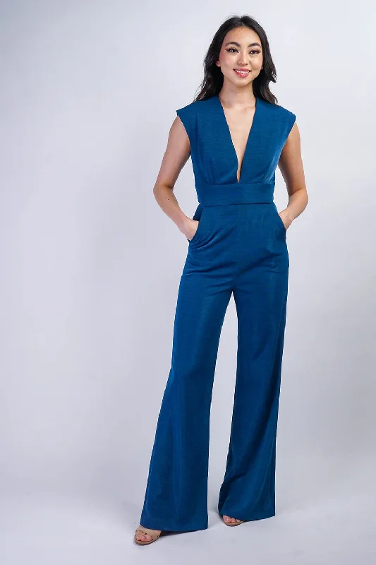 Sapphire Blue Luxe V Neck Aiden Jumpsuit