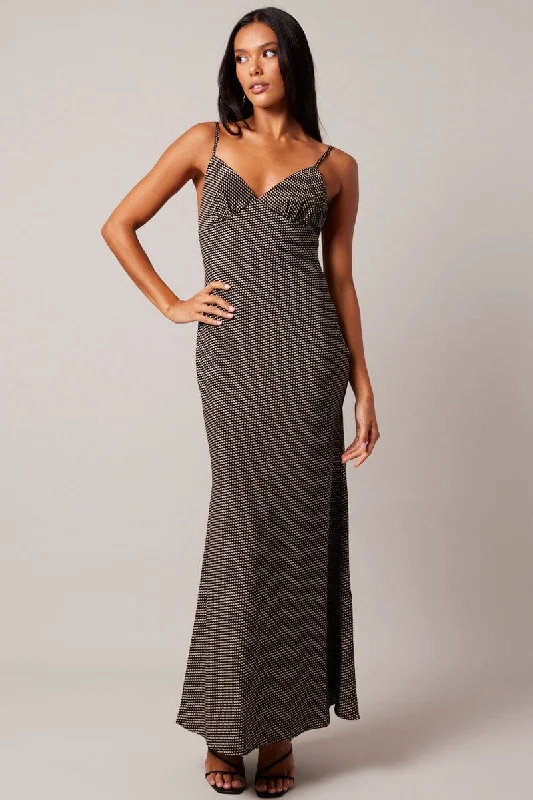 Black Geo Maxi Dress Strappy