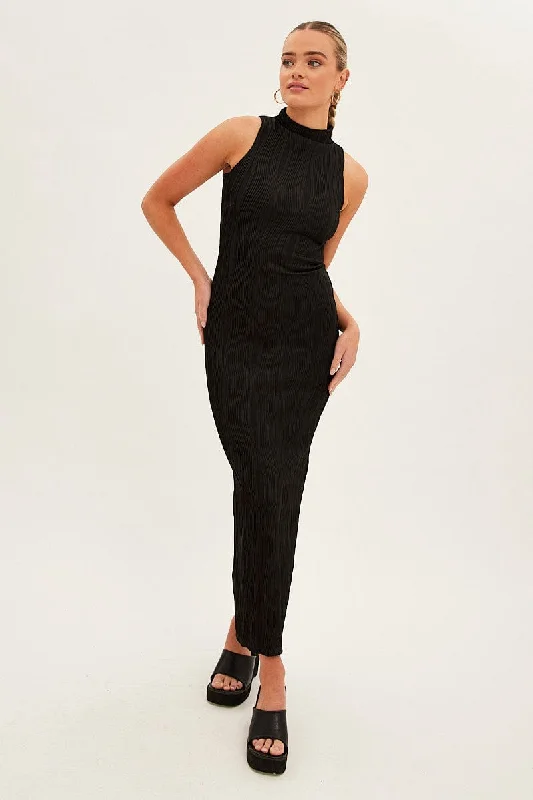 Black Maxi Dress High Neck Sleeveless