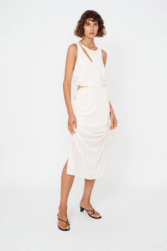 Suboo The Liz Rouched Midi Tank Dress - Cream