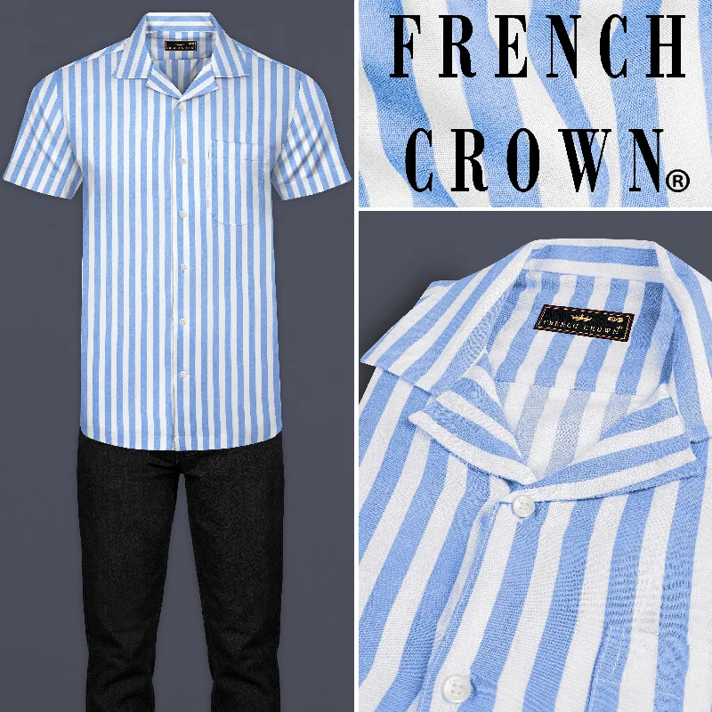 Pale Aqua Blue and White Striped Premium Tencel Shirt