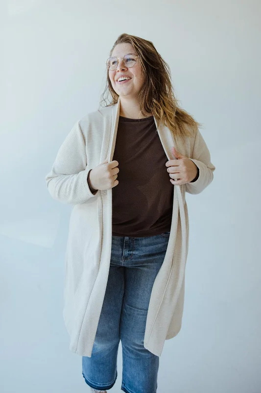 OPEN FRONT HORIZONTAL TEXTURED CARDIGAN IN TOASTY