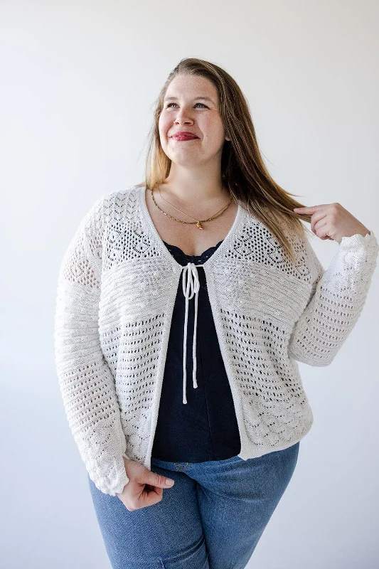 OPEN WEAVE KNIT CARDIGAN IN OFF WHITE